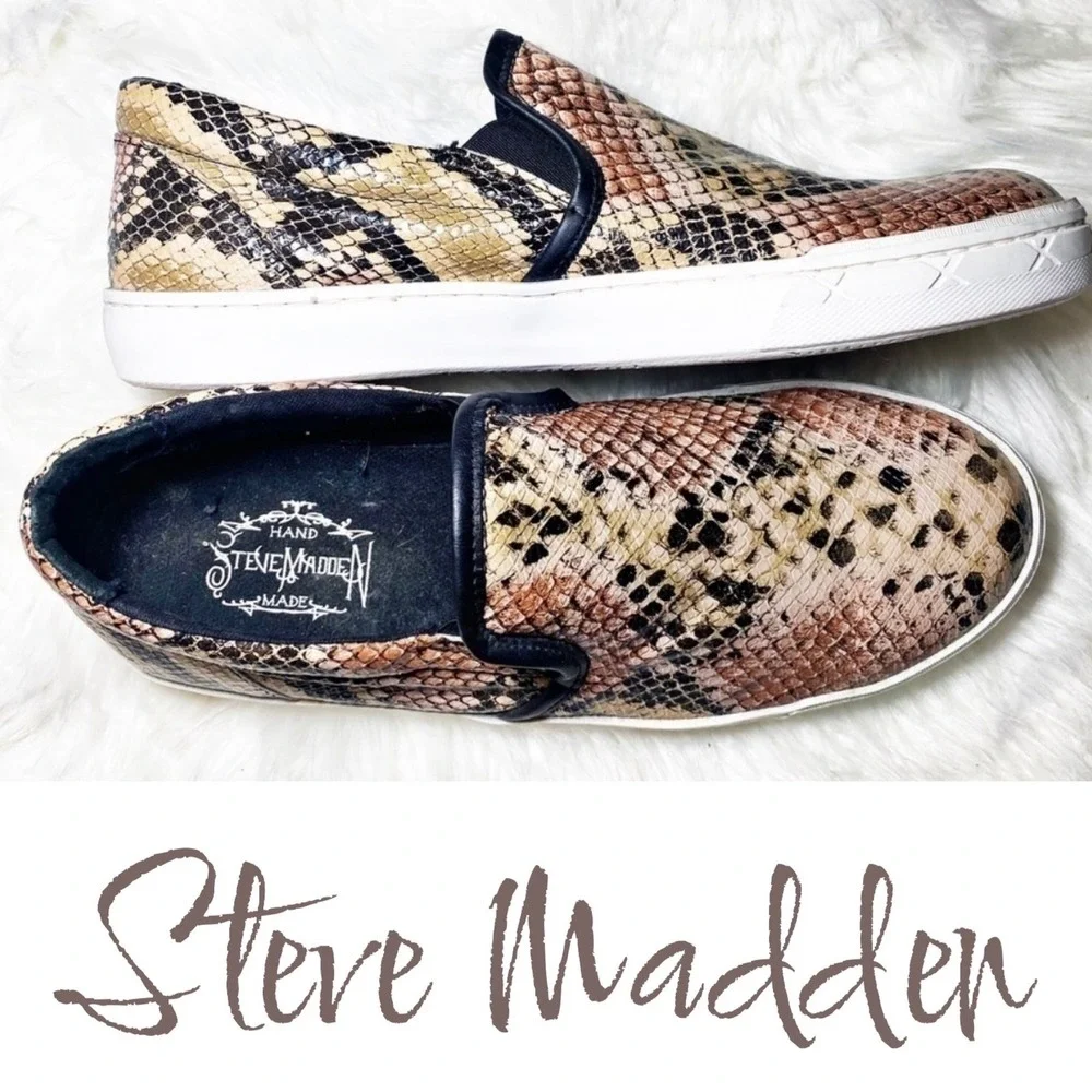 Steve Madden Gunman Handmade Faux Snakeskin Slip On Sneaker Loafer Brown Men's 9